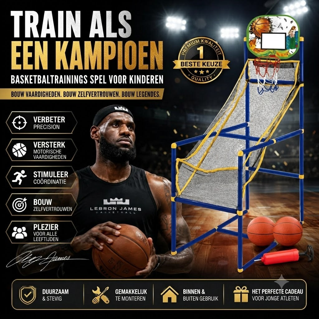 Indoor Basketbalset met Vier Ballen en Automatische Balterugvoer