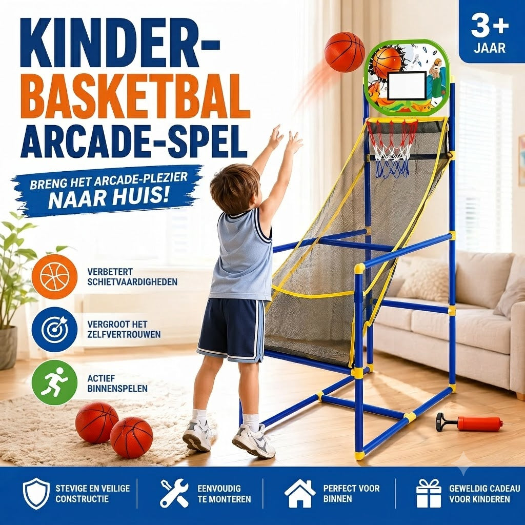 Indoor Basketbalset met Vier Ballen en Automatische Balterugvoer