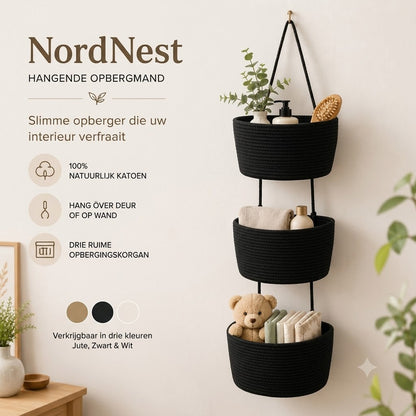 NordNest hangende katoenen opbergmand met drie vakken