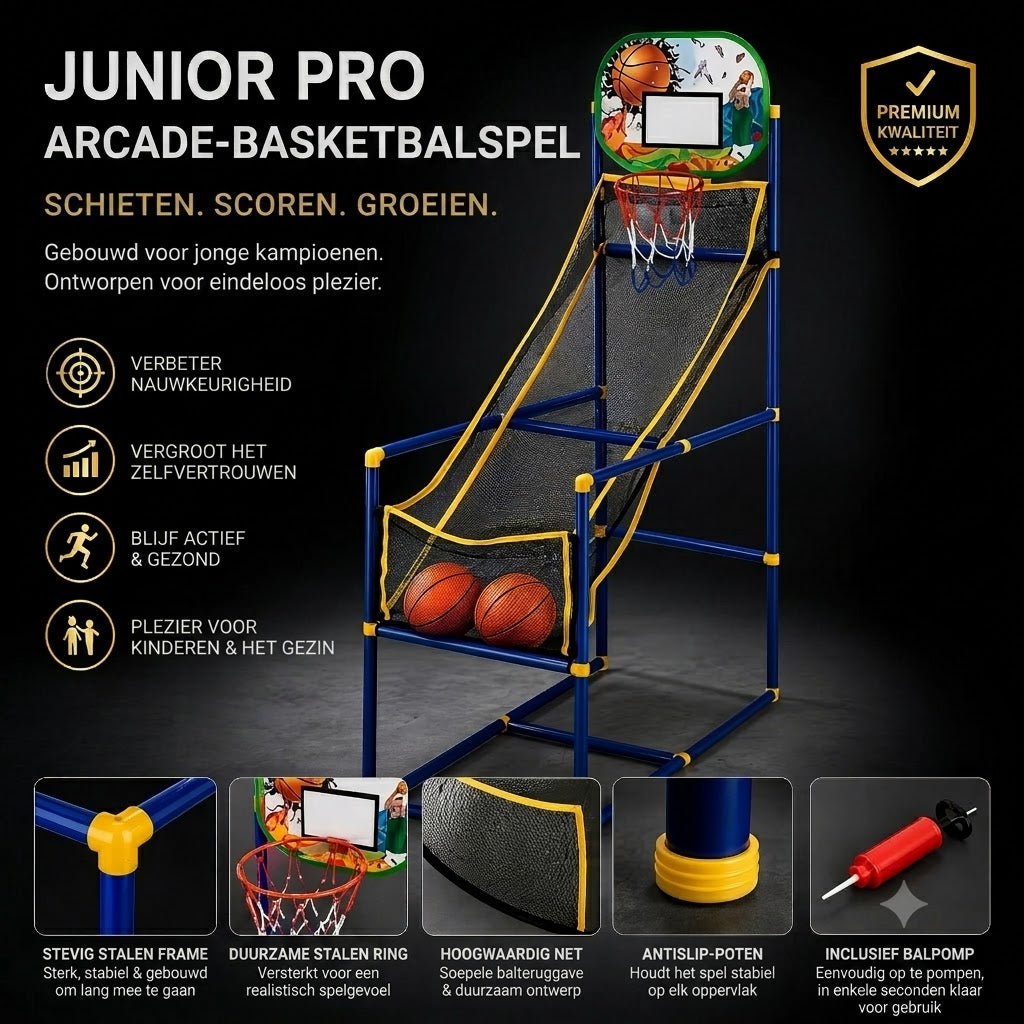 Indoor Basketbalset met Vier Ballen en Automatische Balterugvoer