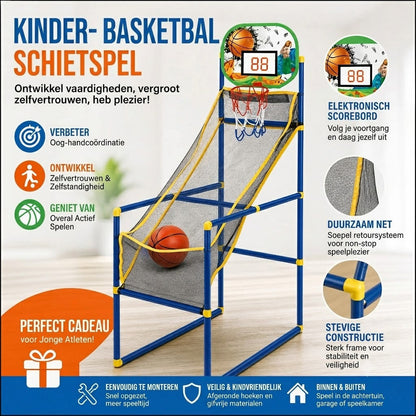Indoor Basketbalset met Vier Ballen en Automatische Balterugvoer