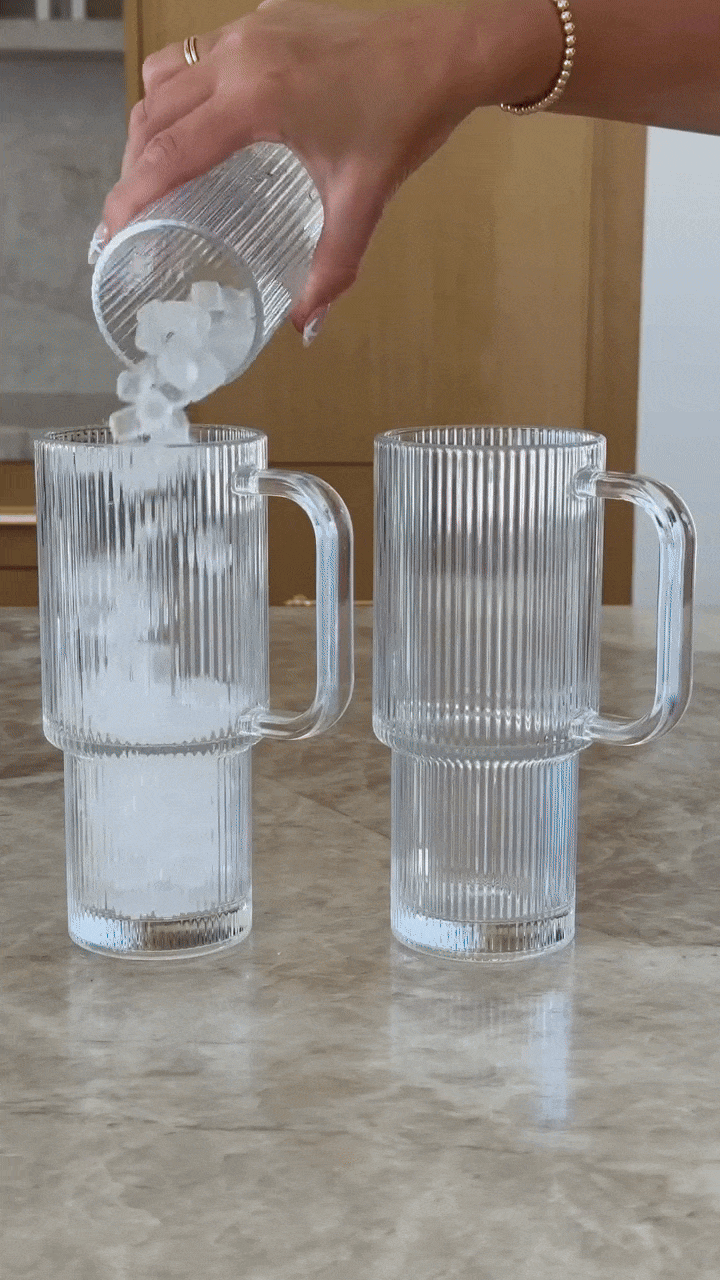 CLARA Geribbelde Glazen Drinkbeker met Handvat en Deksel voor Warme en Koude Dranken
