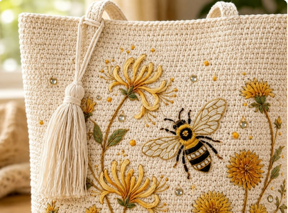 BeeBelle™ gehaakte draagtas met bijen en bloemen